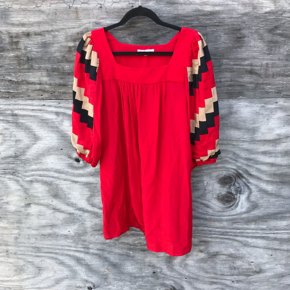 Anthropologie Corey Lynn Carter Red Silk Patchwork Mini dress - Picture 1 of 5